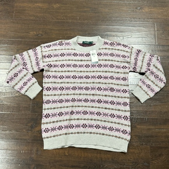 Lauren Ralph Lauren Fair Isle Printed Wool Blend Sweater Size Medium Women
